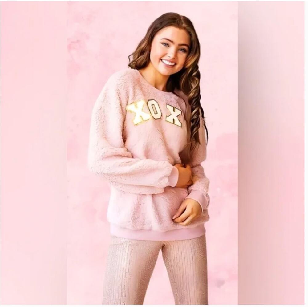 Judith March XOXO Sherpa Pullover Sweatshirt Pastel Pink softgirl size M